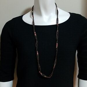 Nakamol Brown Leather & Stone Beaded Necklace